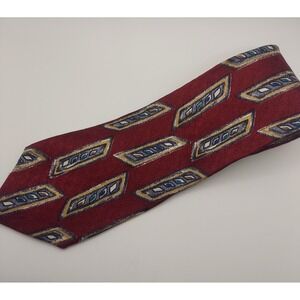 Tom James Silk Necktie Burgundy Geometric Pattern Business Formal Menswear‎